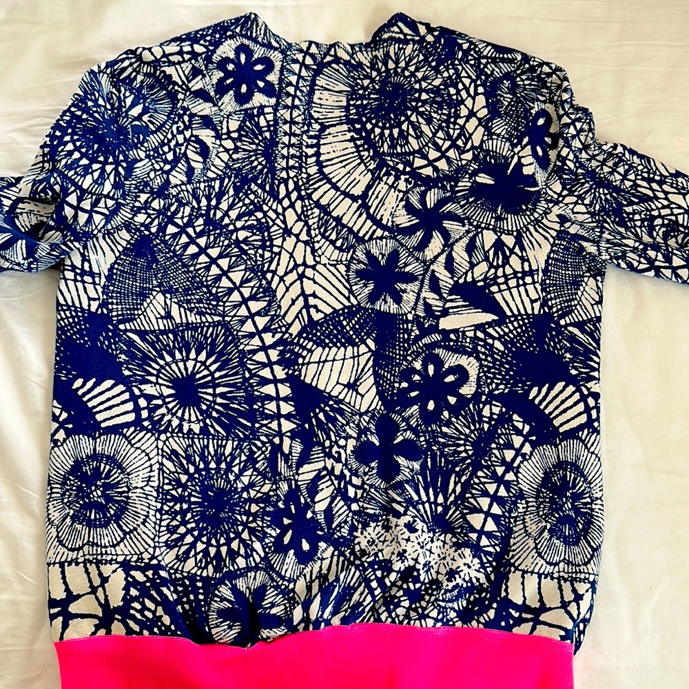 Tory Burch sweater set navy white hot pink cardigan and matching tee VG s/p